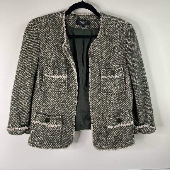 Talbots green tweed open front jacket size 12 petite - Picture 1 of 6
